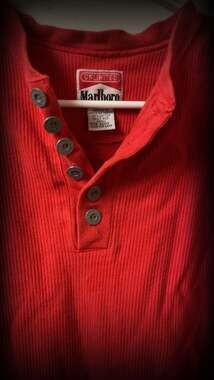 Vintage 90s Marlboro Unlimited Red Ribbed Cotton Henley Long Sleeve Shirt